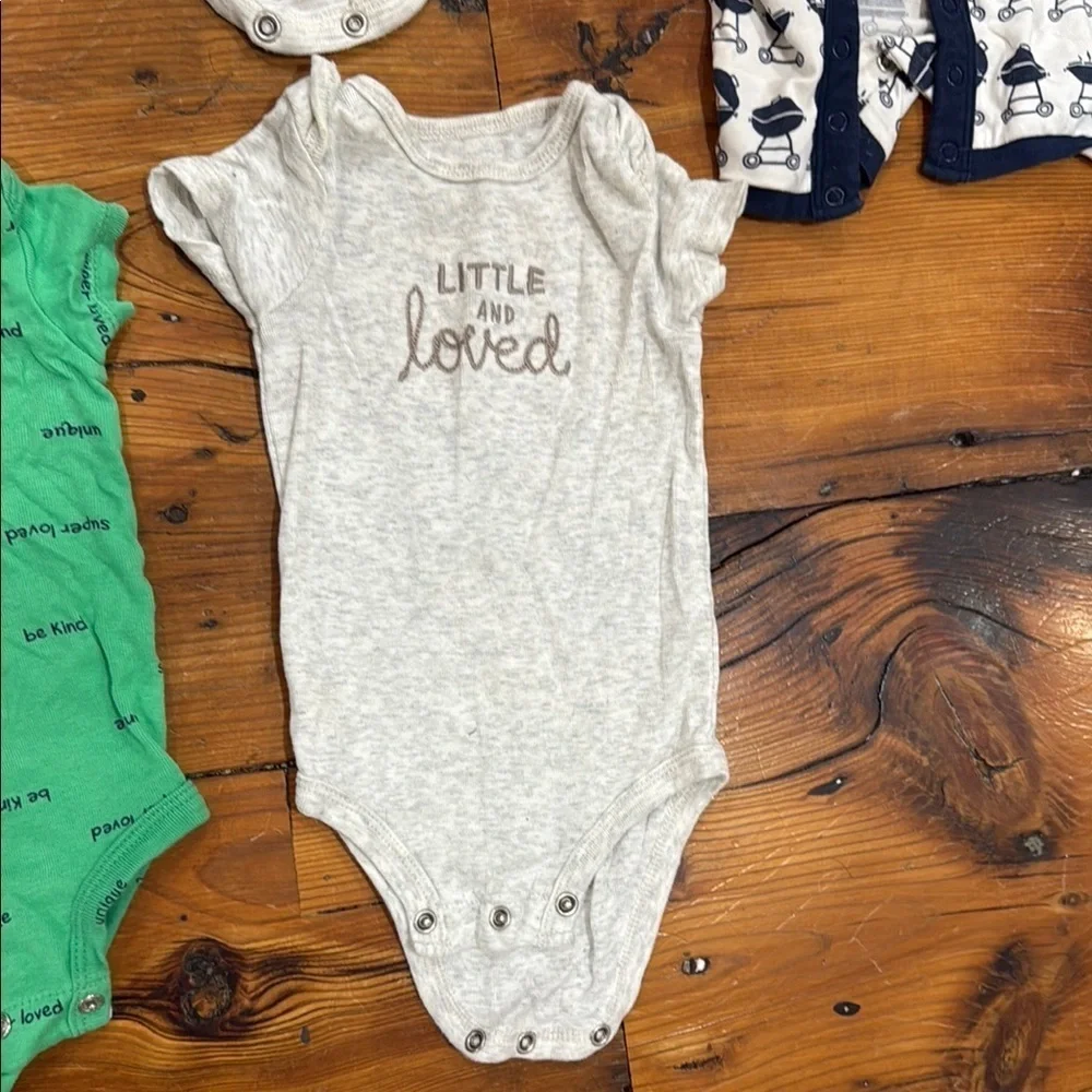 3 month bundle of baby onsies short sleeve & Monica and Andy bbq romper